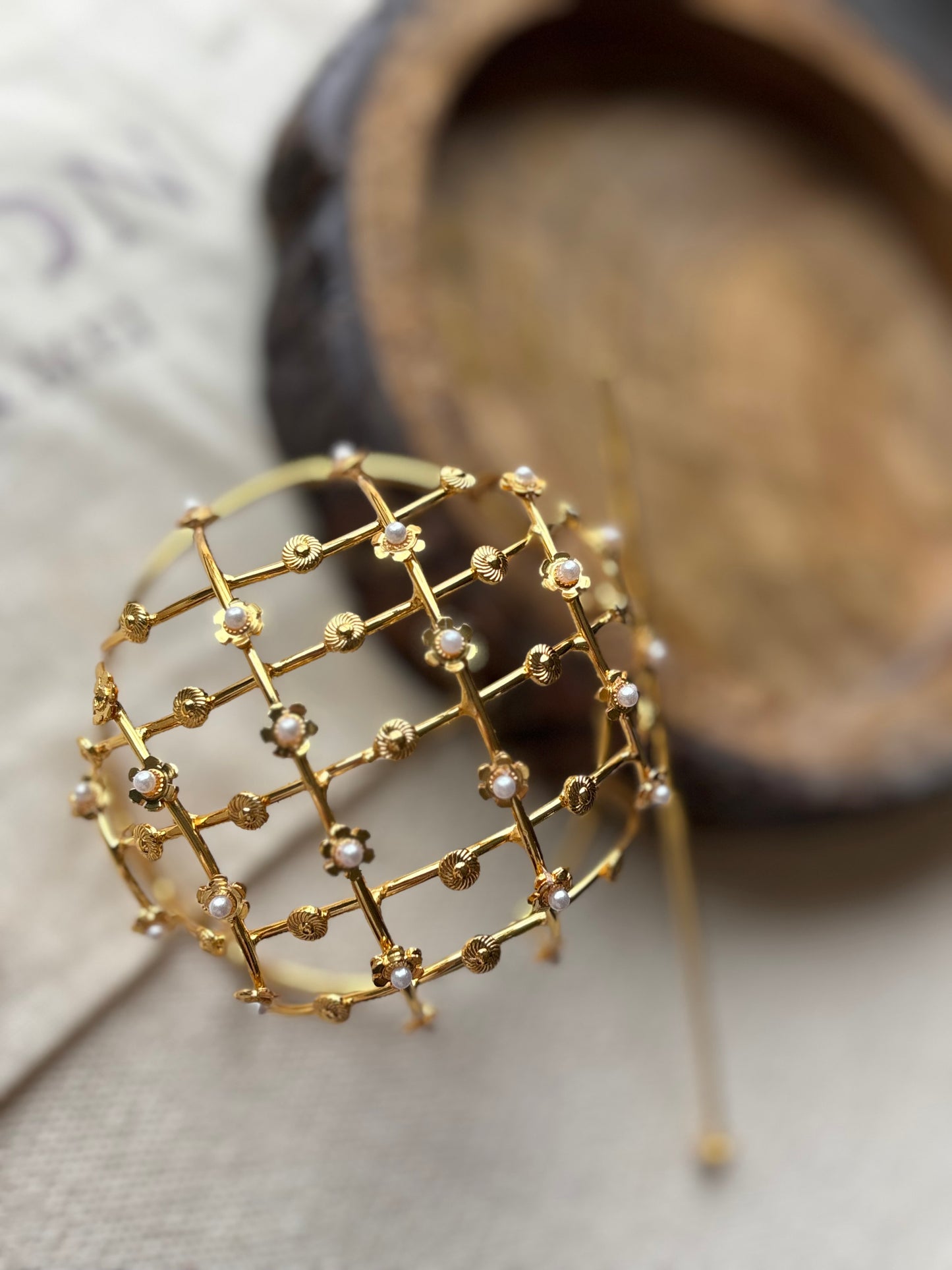 Gold Pearl Bun Cage Hair Accessory | Elegant Juda Cover for Wedding & Festive Hairstyles