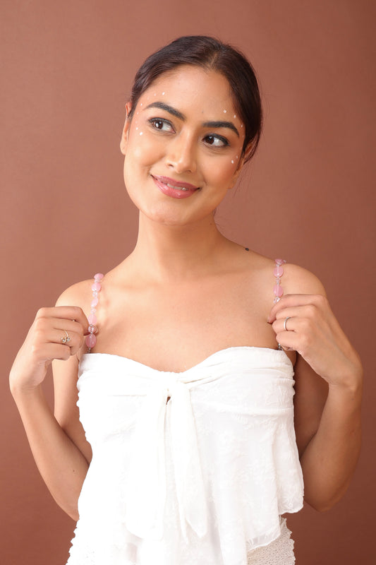 Pastel pink beaded bra strap