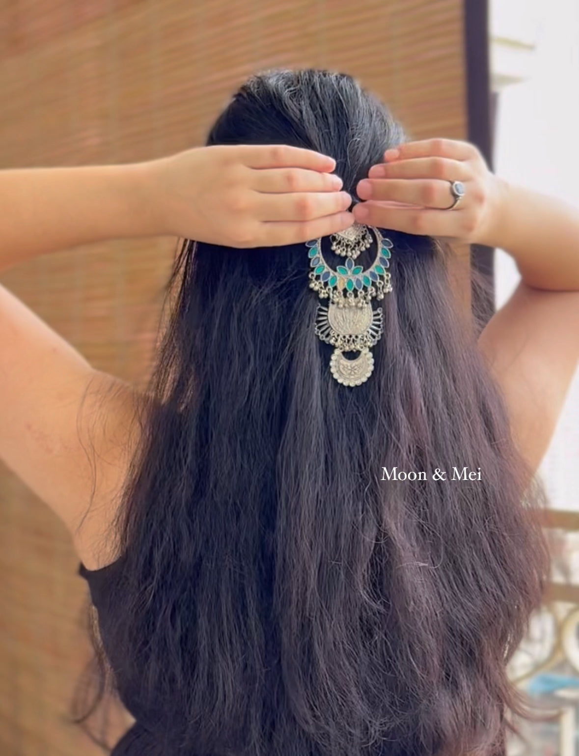 Oxidised Silver Statement Hair Clip with Blue Enamel –