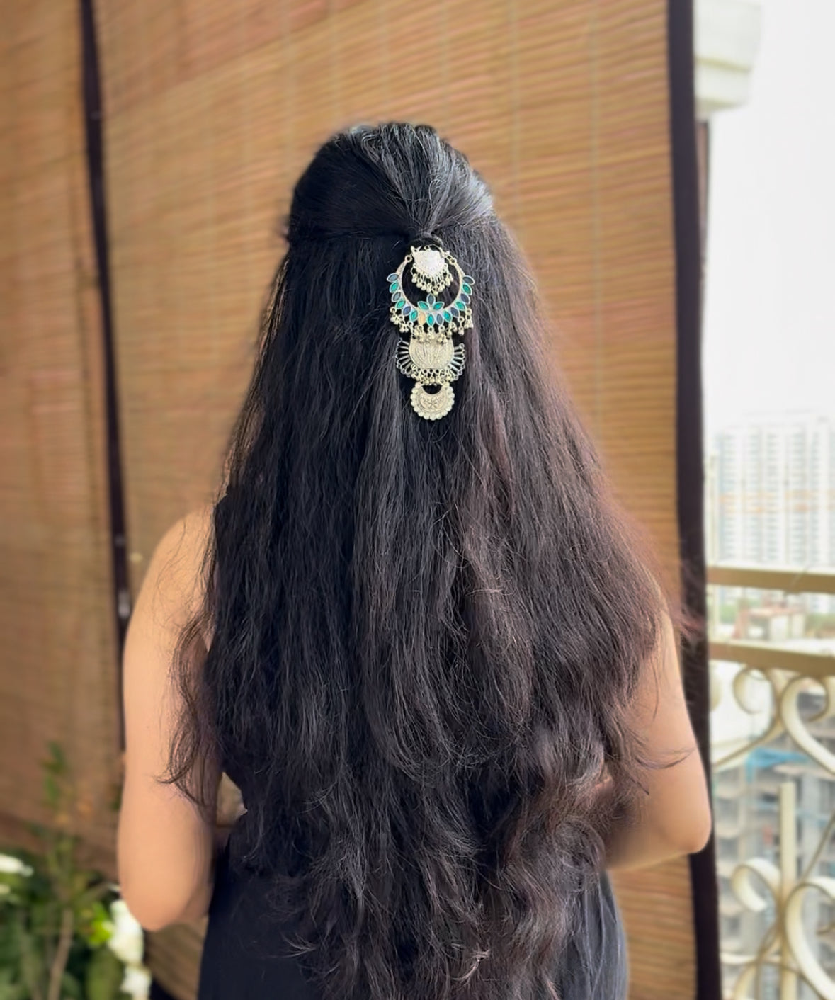 Oxidised Silver Statement Hair Clip with Blue Enamel –