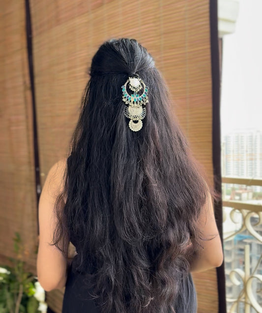 Oxidised Silver Statement Hair Clip with Blue Enamel –