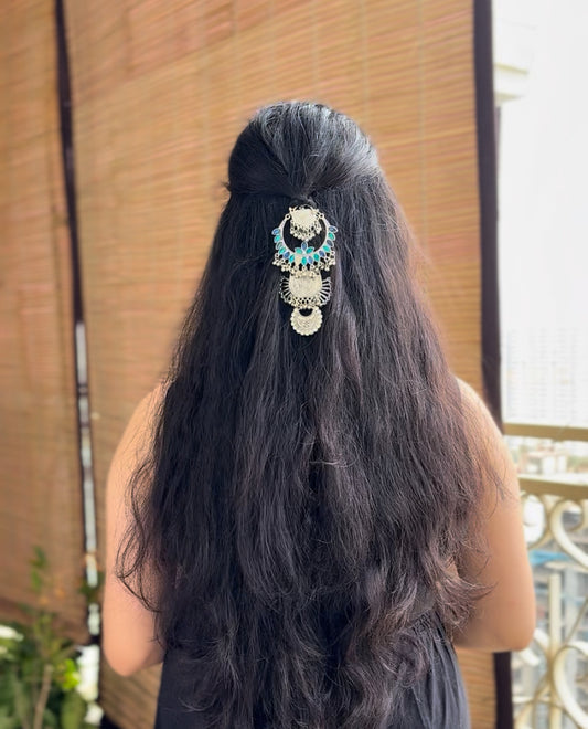 Oxidised Silver Statement Hair Clip with Blue Enamel –
