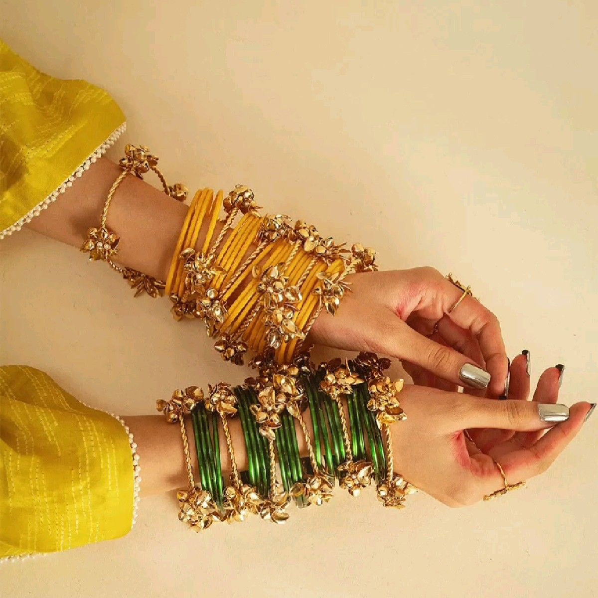 Green - Handcrafted Fabart Ghungroo Bangle by Asalkaar