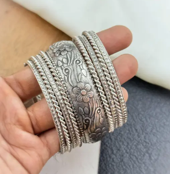 Engraved oxidised bangles