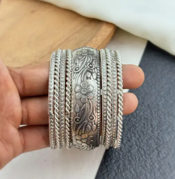 Engraved oxidised bangles