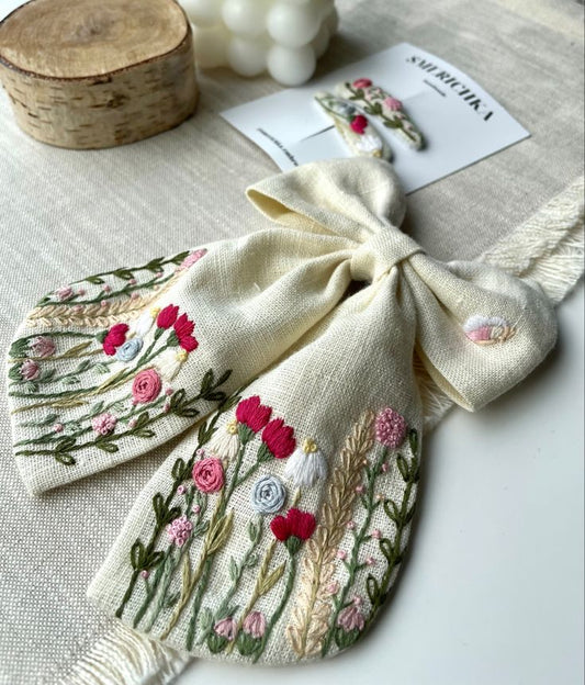 Loom & Petal Hand embroidered Bow