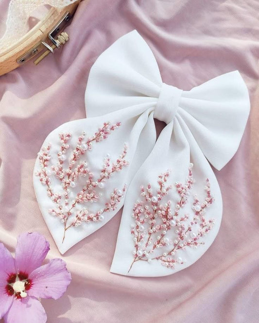 Blush Bloom Hand embroidered Bow