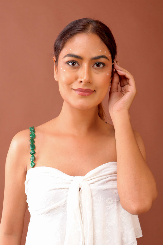 Green beaded bra strap