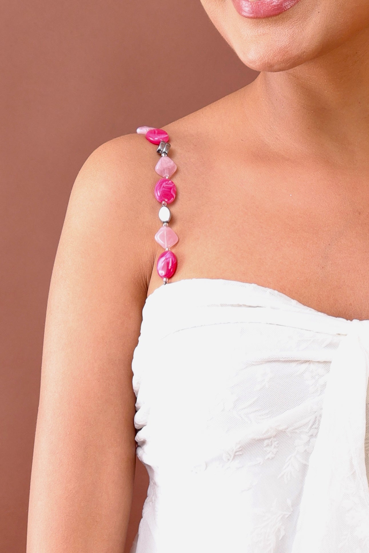 Bubblegum beaded bra strap