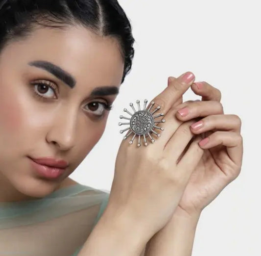 One Rupee coin Oxidised Ring