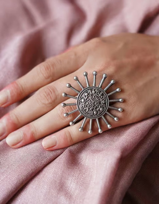 One Rupee coin Oxidised Ring